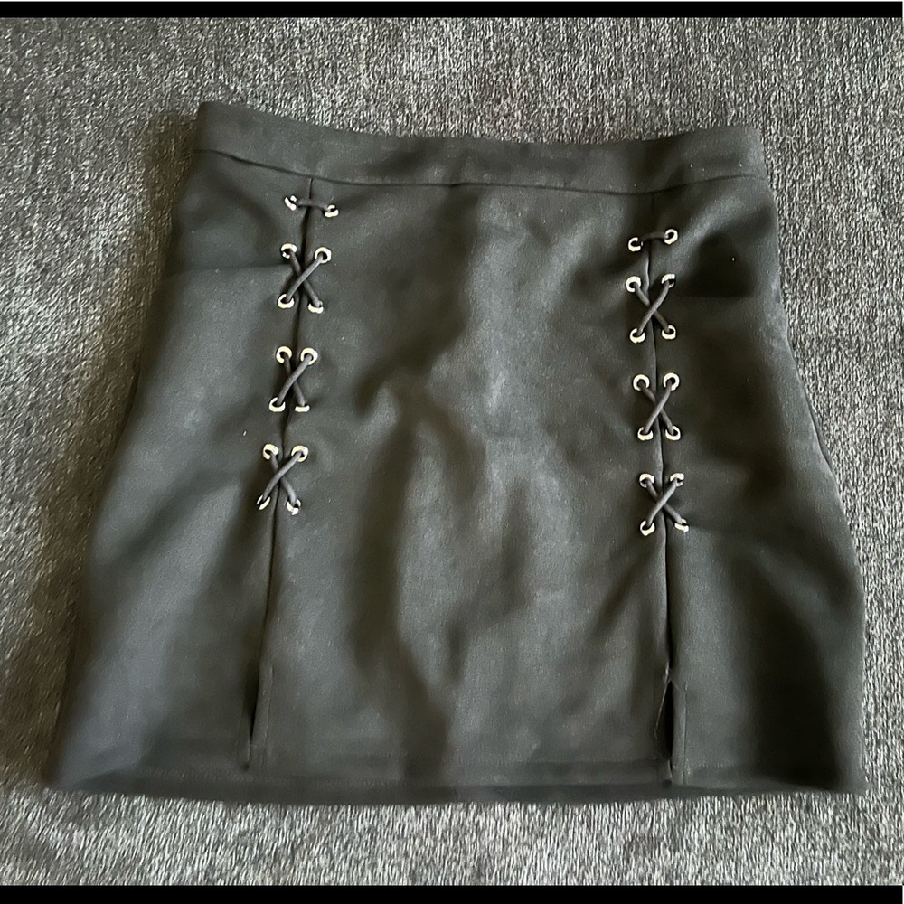 Black tie up suede skirt
